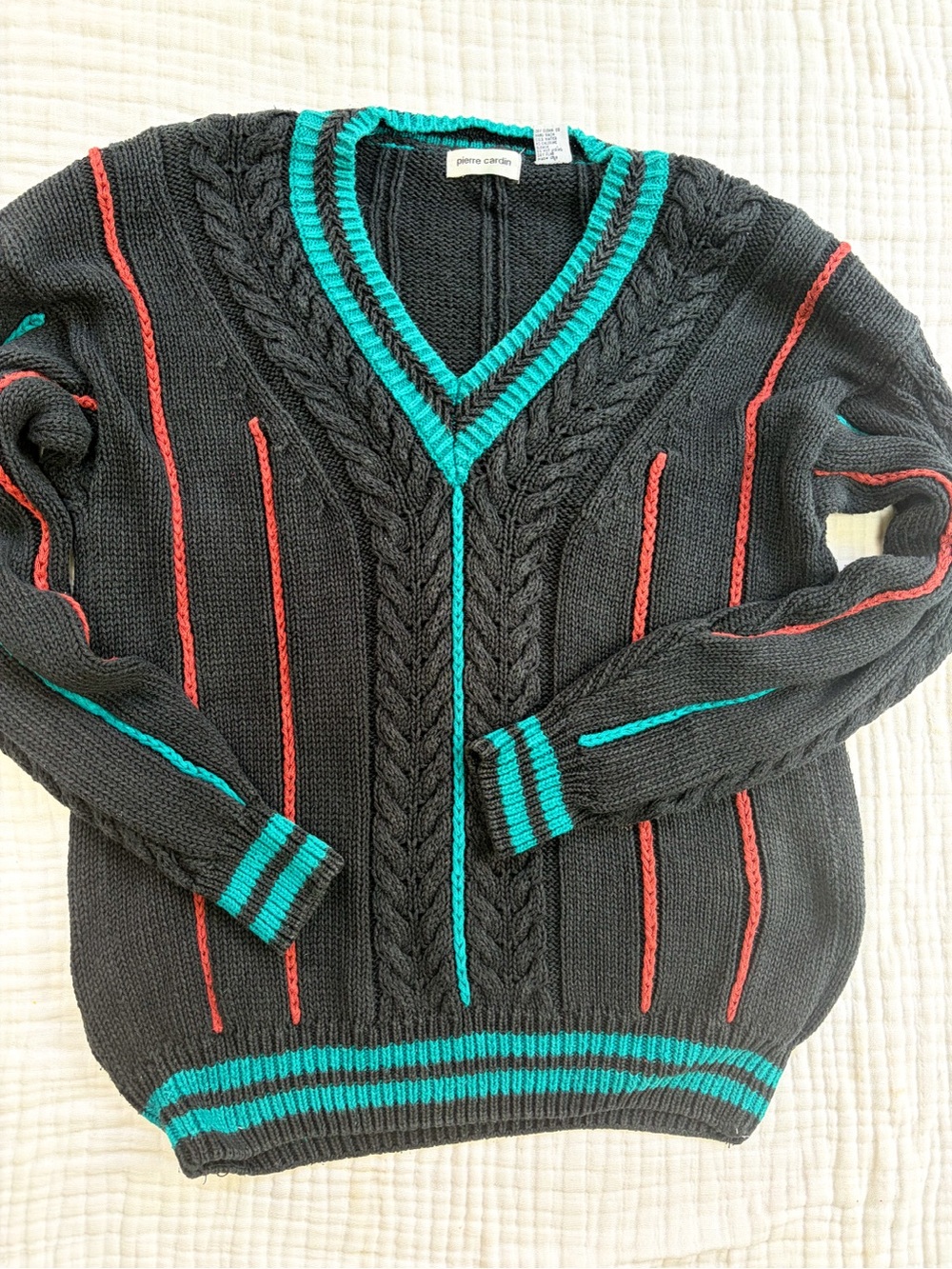 Vintage Pierre Cardin Ramie Cotton Cable Knit Sweater L Oversized 80s 90s